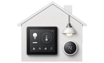 Wall touchscreen controlling smart home lighting and climate